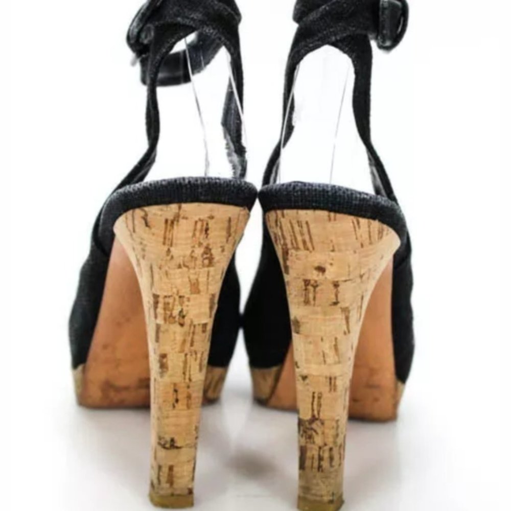 STUART WEITZMAN BLACK PUMPS OPEN TOE ANKLE STRAP - Picture 3 of 5